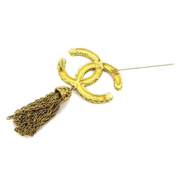 CHANEL CC Logos Fringe Motif Brooch Pin Corsage Gold-Tone - Picture 3 of 4
